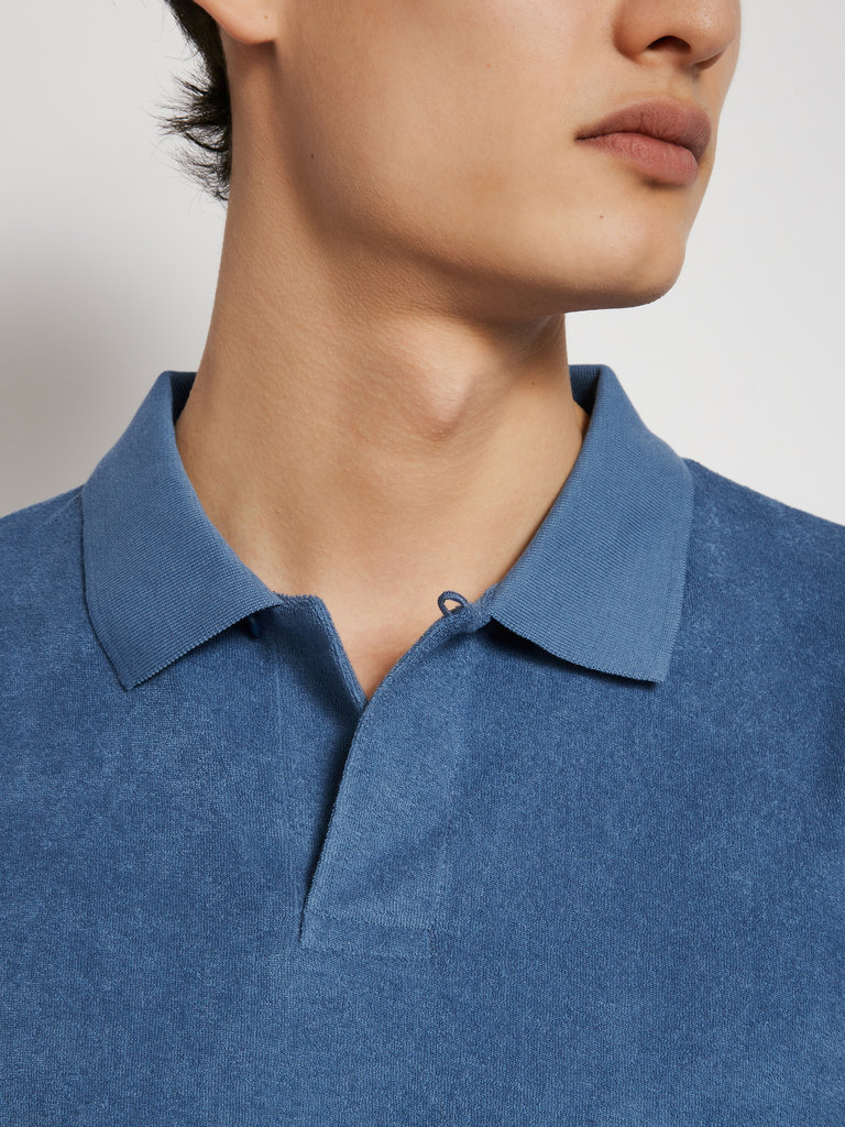 Sunspel Blue Cotton Towelling Polo Shirt
