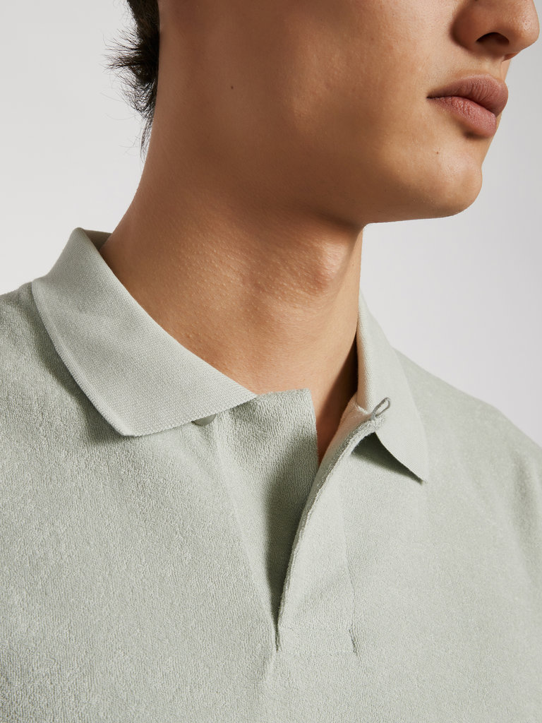 Sunspel Mint Green Cotton Towelling Polo Shirt