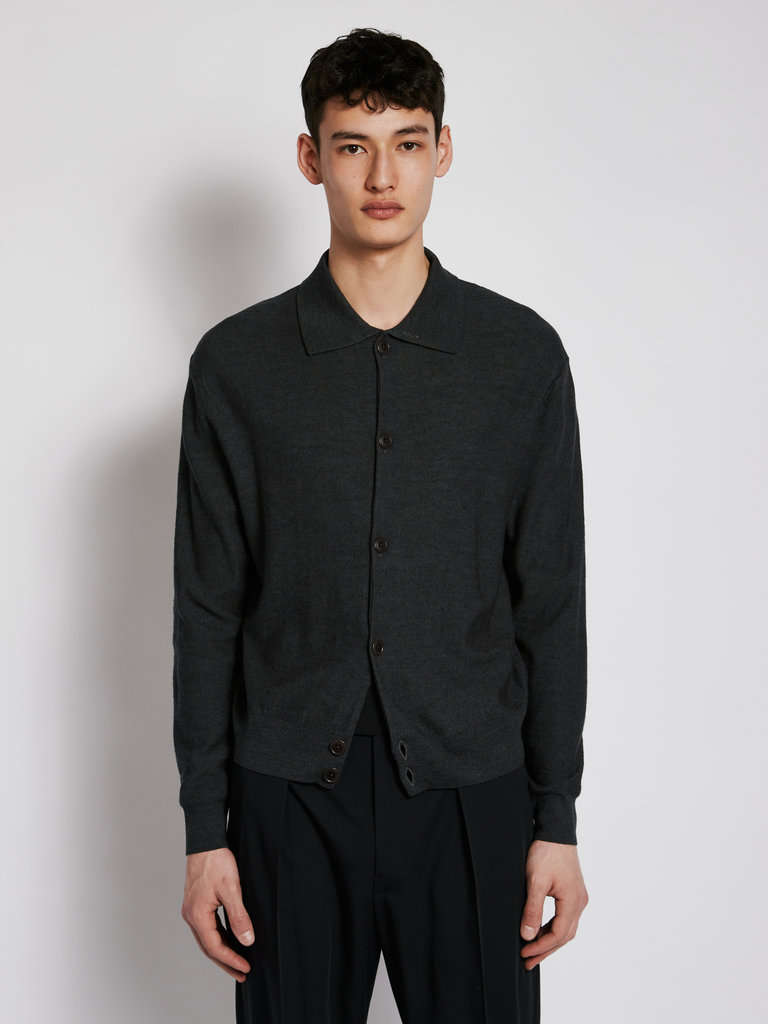 Lemaire Dark Grey Convertible Collar Knitted Shirt