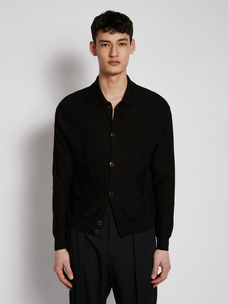 Lemaire Black Convertible Collar Knitted Shirt