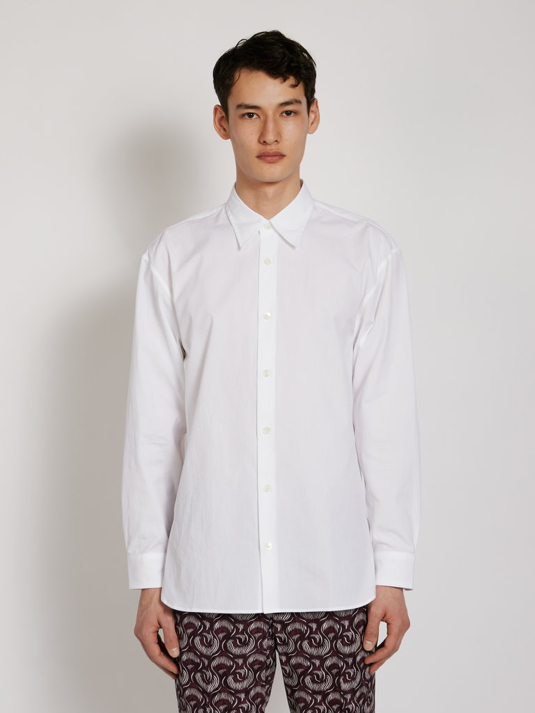 Dries Van Noten Croom White Embossed Long Sleeve Shirt