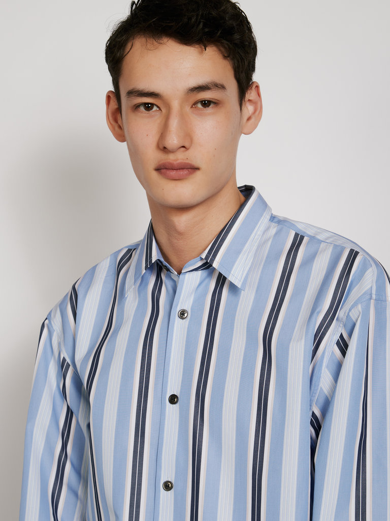 Dries Van Noten Croom Blue Striped Long Sleeve Shirt