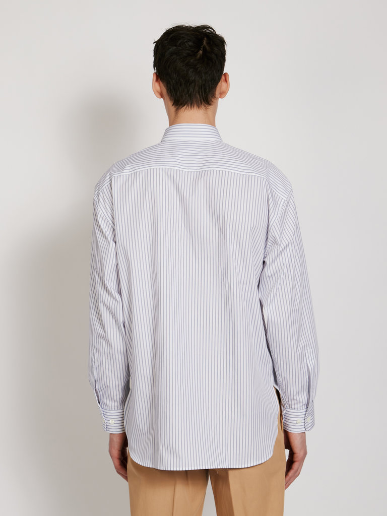 Dries Van Noten Croom White Long Sleeve Blue Stripe Shirt