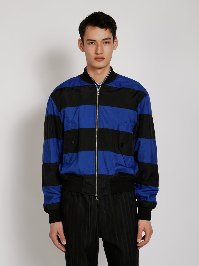 Dries Van Noten Blouson Bombardier Rayé Bleu et Noir