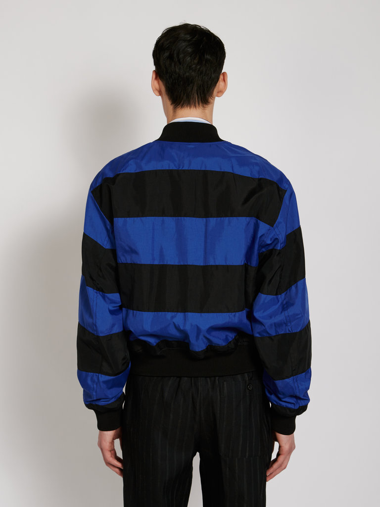 Dries Van Noten Blue & Black Striped Bomber Jacket