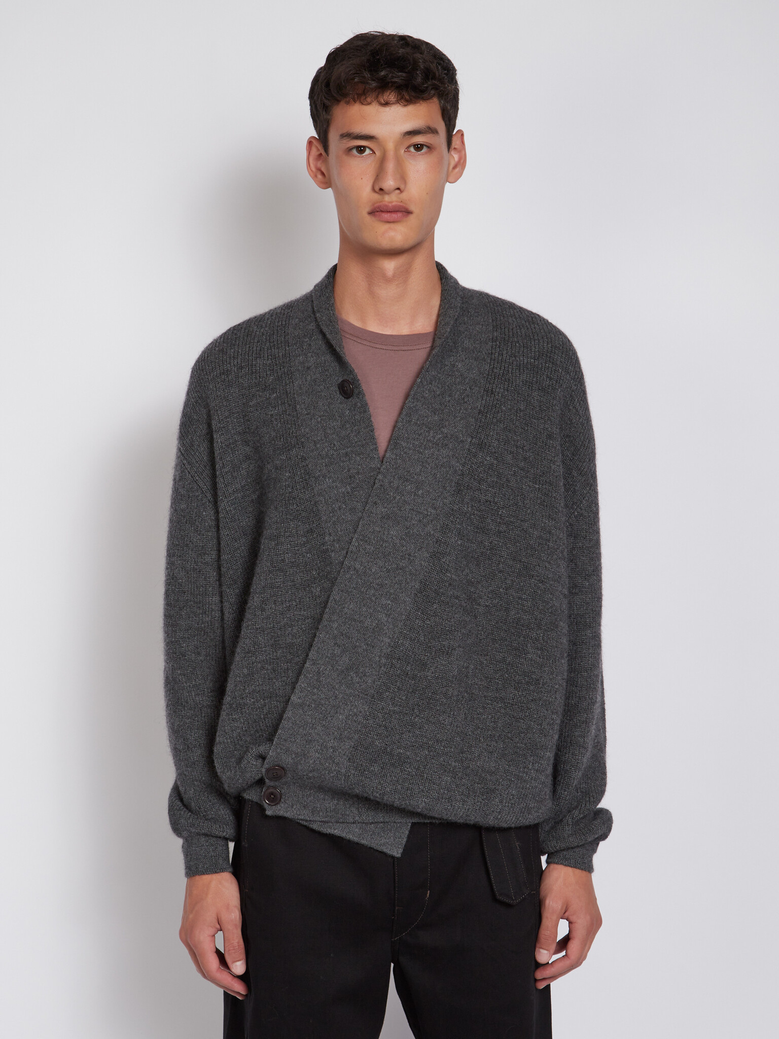 Lemaire: Grey Wrap Cardigan, Men's Designer Clothes