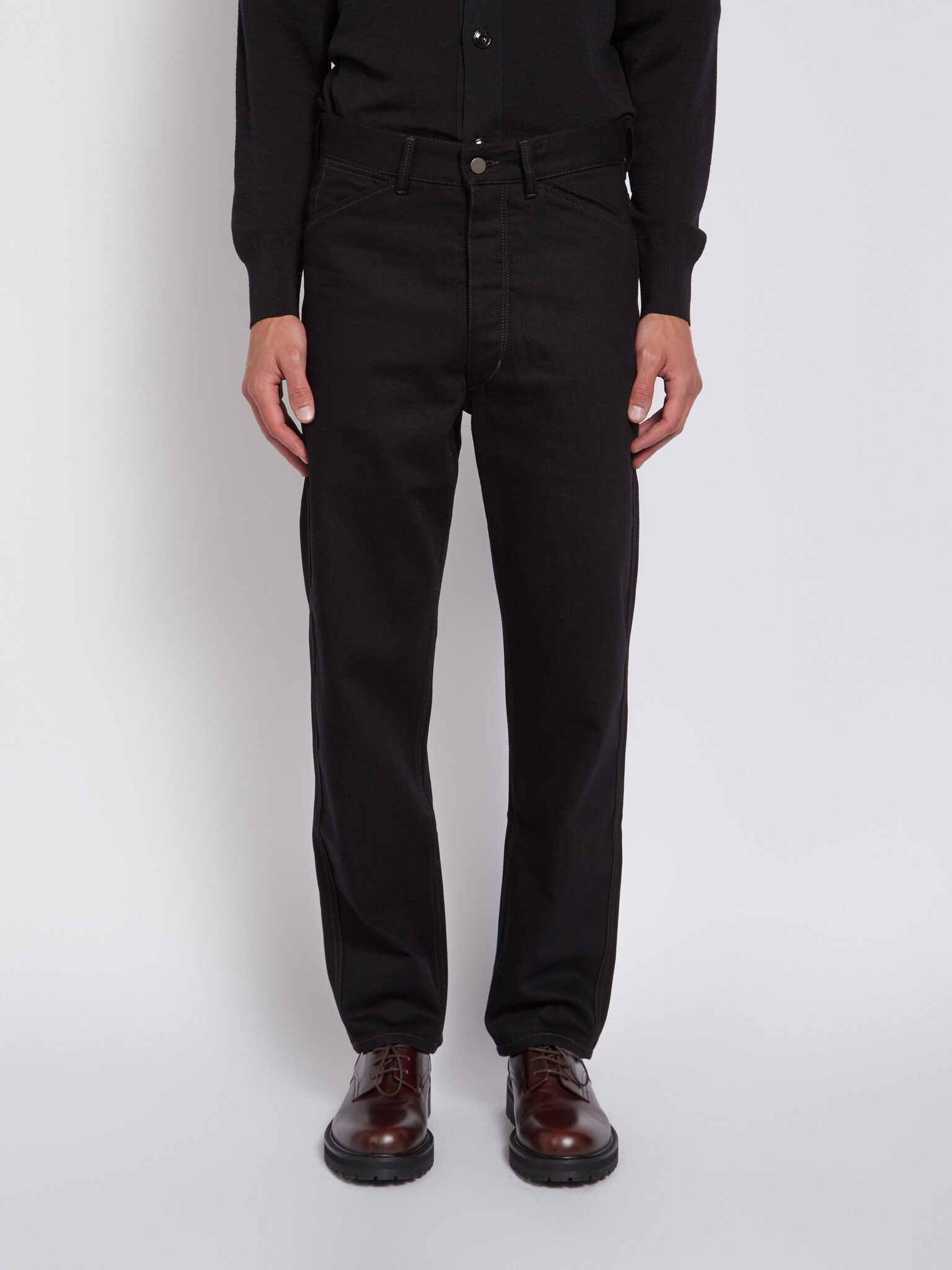 Lemaire: Black Curved 5 Pockets Pants, Men's Designer Clothes