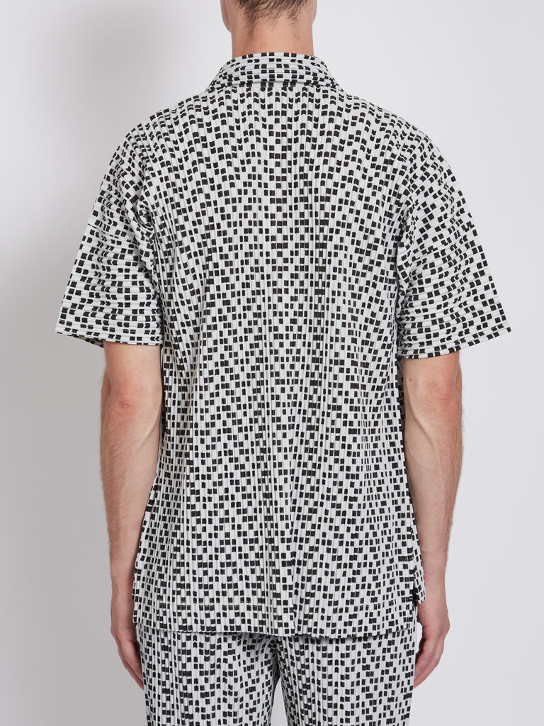 Homme Plissé Black and White Printed Polo Pleated Shirt