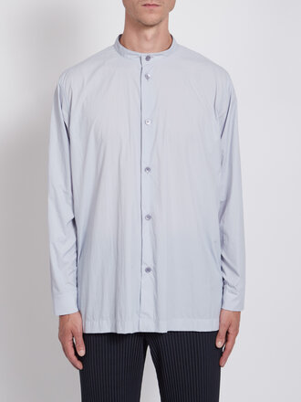 Homme Plissé Chemise à Col Mao Bleu Gris Homme Plissé Chemise à Col Mao Bleu Gris