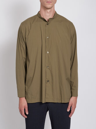 Homme Plissé Chemise à Col Mao Khaki Homme Plissé Chemise à Col Mao Khaki