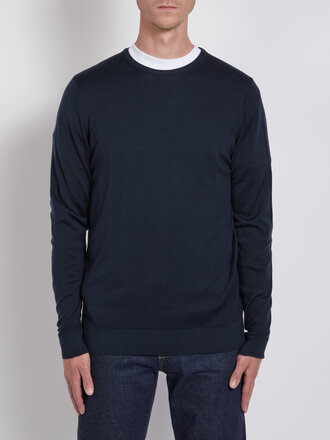 Sunspel Navy Merino Wool Crew Neck