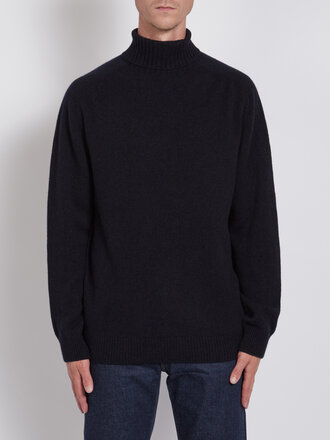 Sunspel Navy Roll Neck Sweater