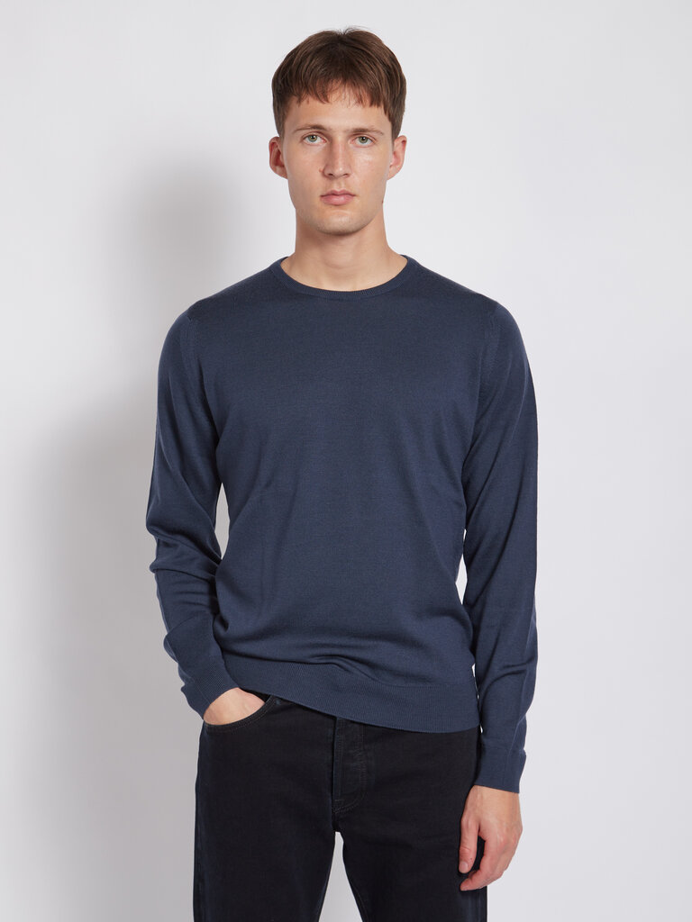 John Smedley Chandail Farhill en Mérinos Bleu