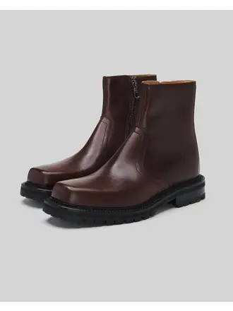 Dries Van Noten Bottes Combat en Cuir Brun