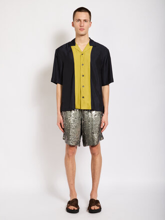 Dries Van Noten Navy/Yellow Curbank Emb Shirt