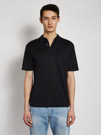 John Smedley Navy Blue Mycroft Welted Polo-Shirt