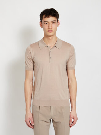 John Smedley Beige Peaks Polo