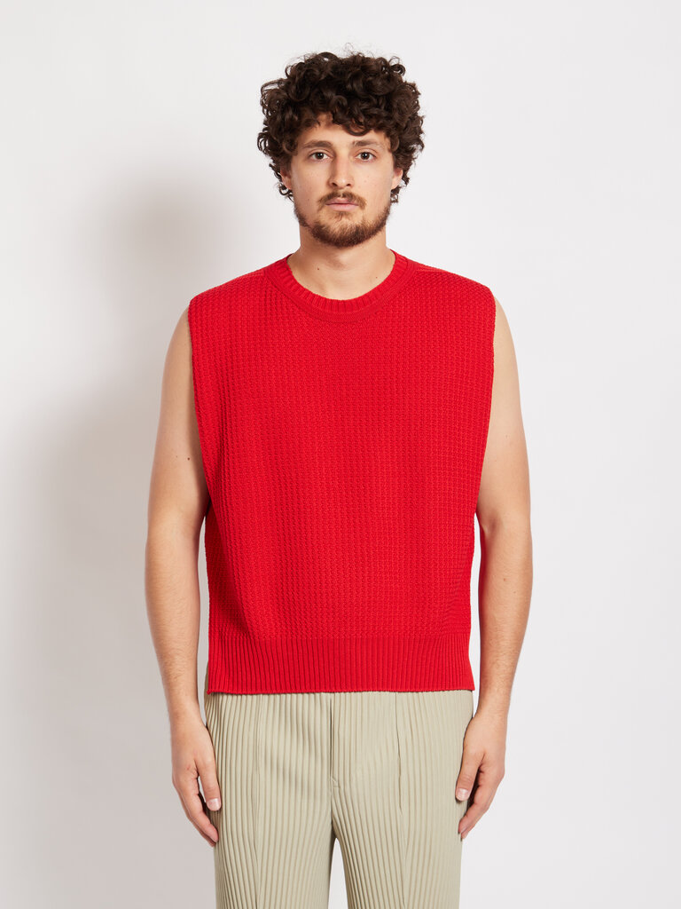 Homme Plissé Red Knitted Vest