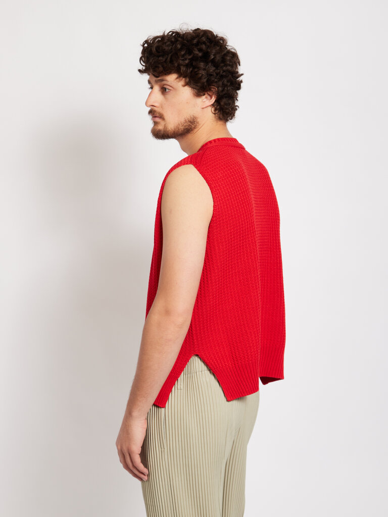 Homme Plissé Red Knitted Vest