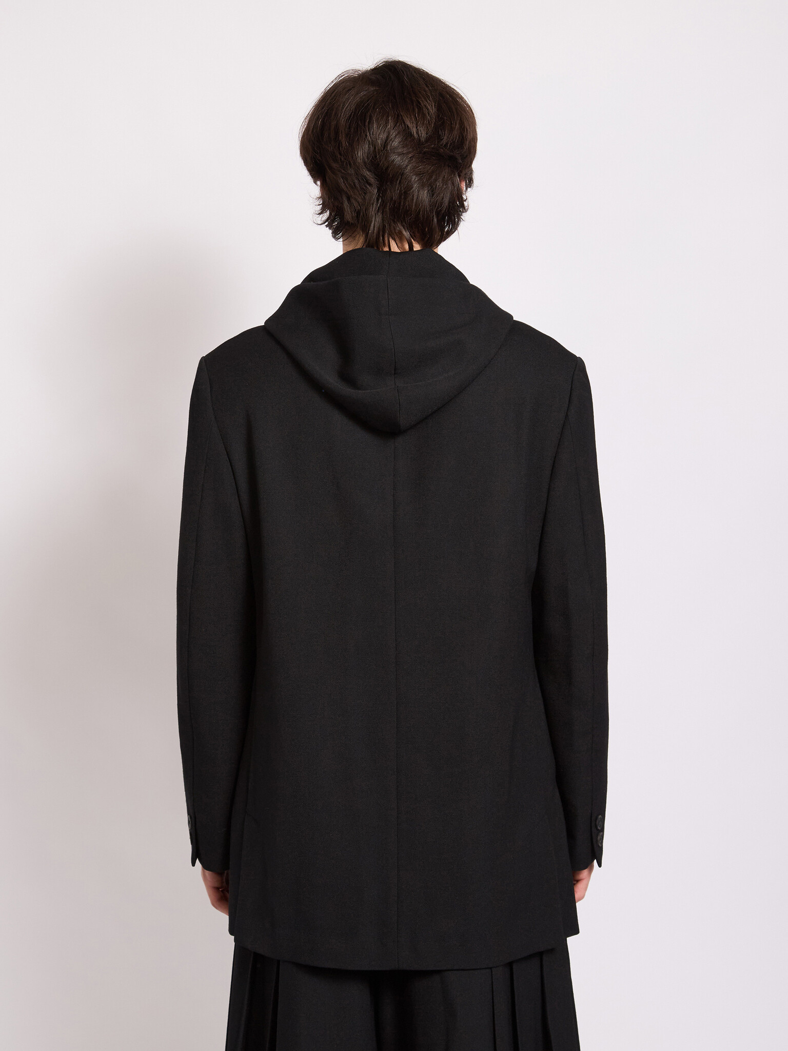 Yohji Yamamoto: Black W-Hooded Jacket | Men's Designer Yohji Yamamoto: Black W-Hooded Jacket | Men's Designer