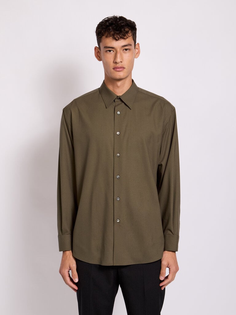 Auralee Khaki Super Fine Tropical Wool Shirt