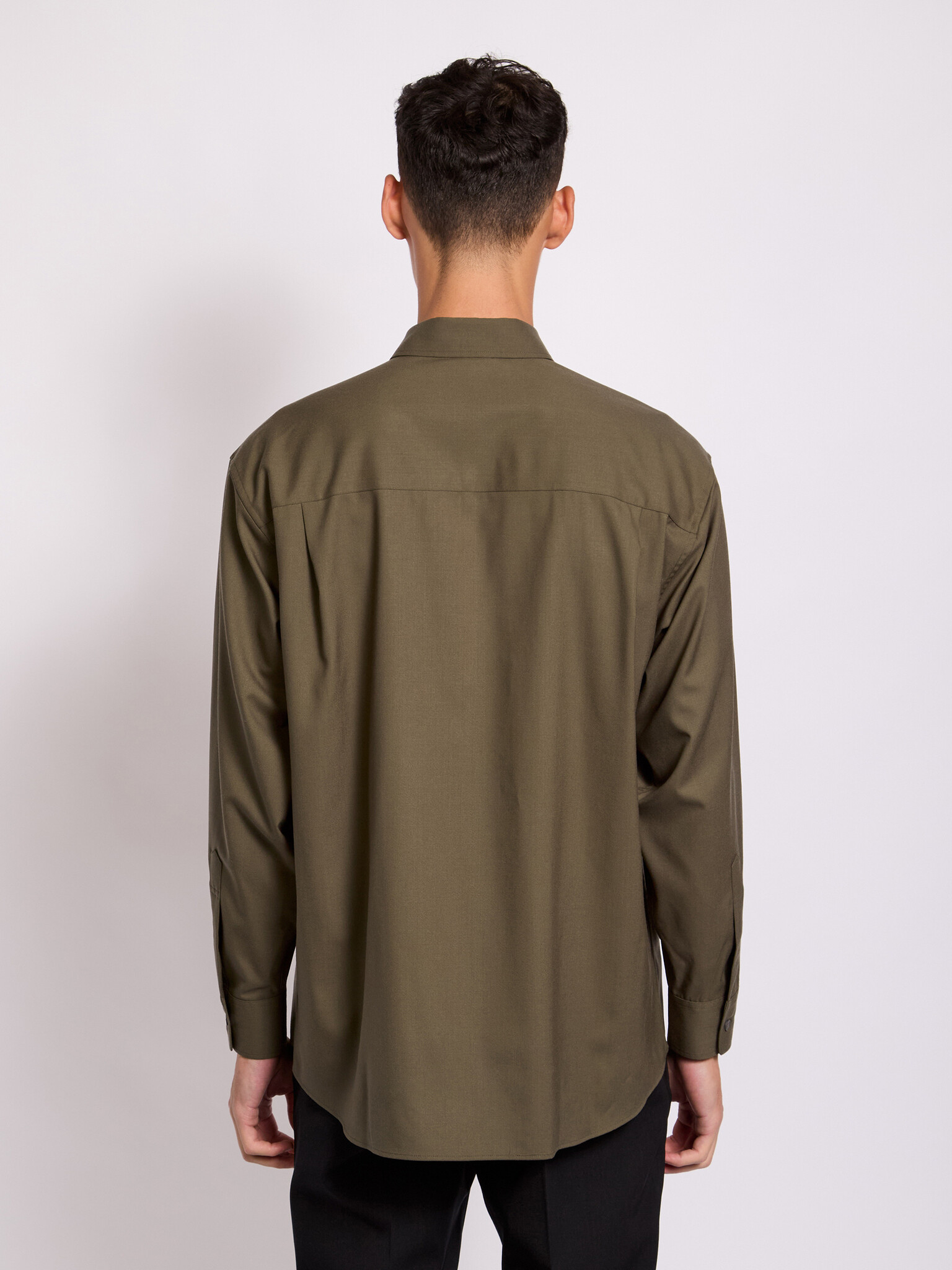 Auralee: Khaki Super Fine Tropical Wool Shirt | Men's Auralee: Khaki Super Fine Tropical Wool Shirt | Men's