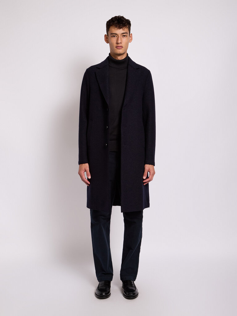Harris Wharf London Navy Boiled Wool Overcoat