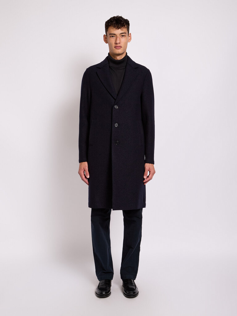 Harris Wharf London Navy Boiled Wool Overcoat