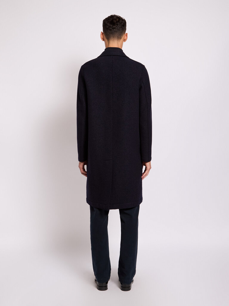 Harris Wharf London Navy Boiled Wool Overcoat