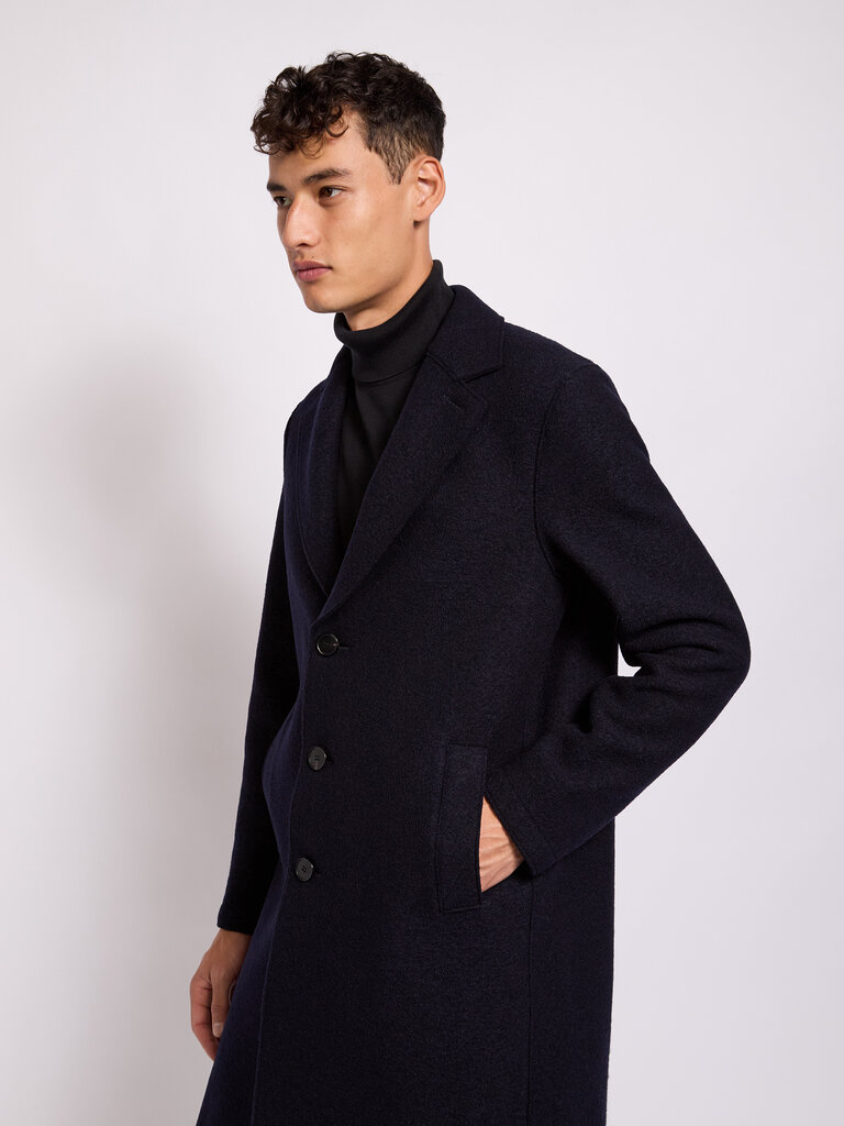 Harris Wharf London Navy Boiled Wool Overcoat