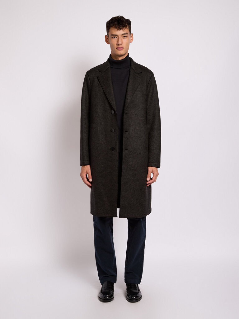 Harris Wharf London Green Herringbone Overcoat