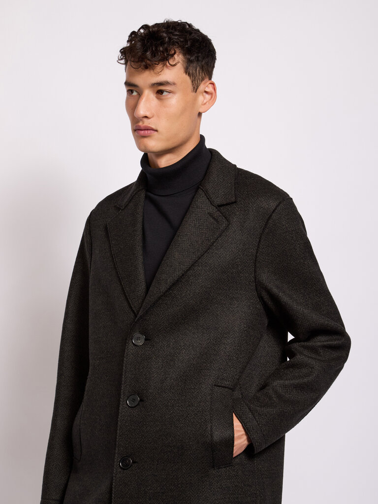Harris Wharf London Green Herringbone Overcoat