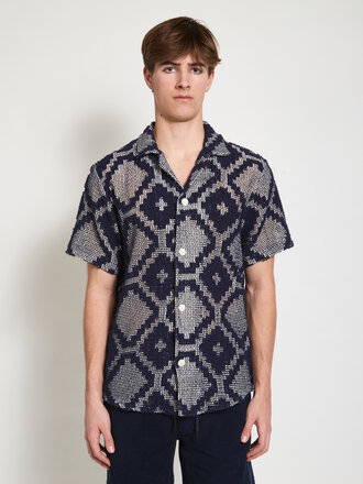 OAS Navy Trastevere Cuba Crochet Shirt OAS Navy Trastevere Cuba Crochet Shirt