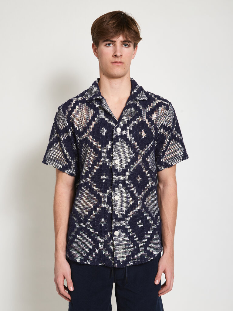 OAS Navy Trastevere Cuba Crochet Shirt