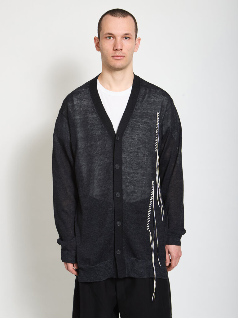Yohji Yamamoto Charcoal Embroidery V Cardigan