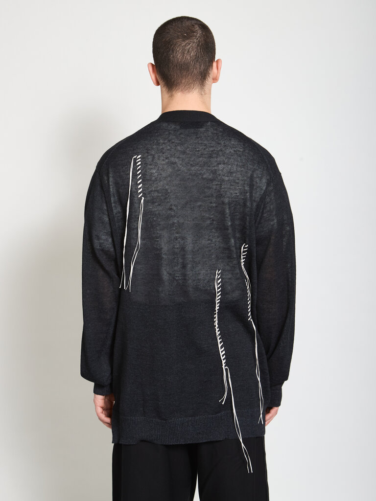 Yohji Yamamoto Cardigan Embroidery V Charcoal