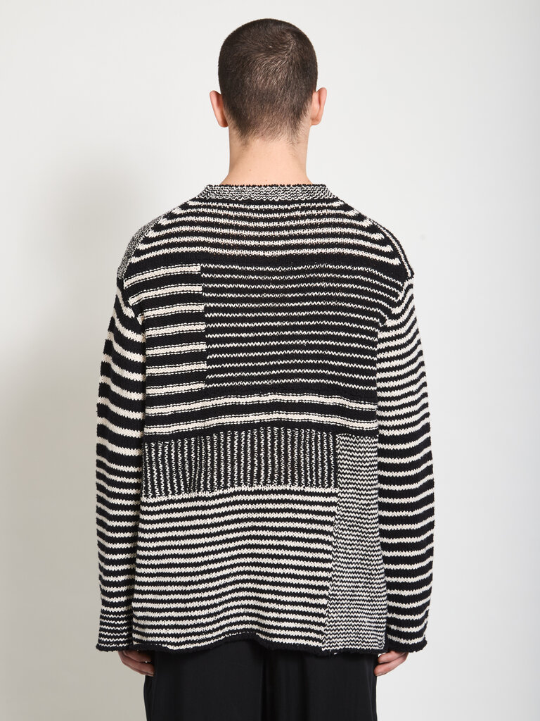 Yohji Yamamoto Black/White Round Neck LS Sweater