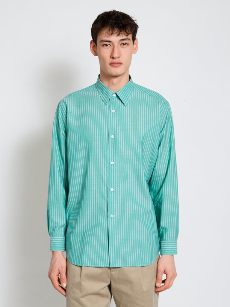 Auralee Chemise Super Fine Wool Stripe Verte
