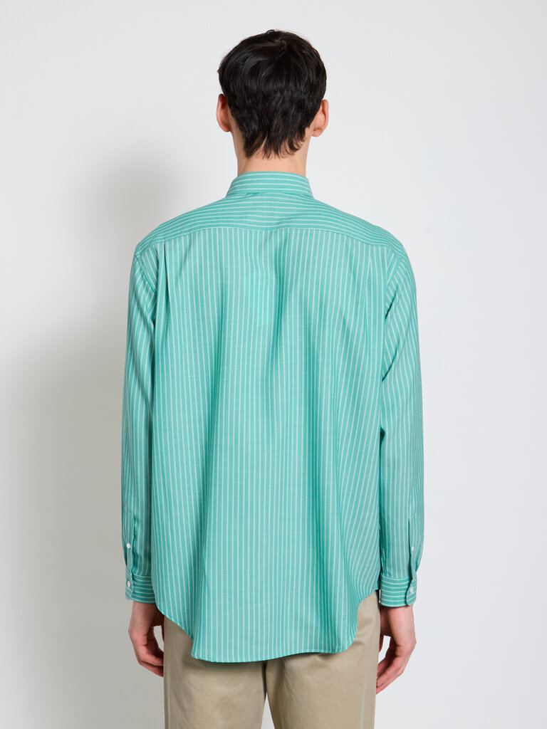 Auralee Chemise Super Fine Wool Stripe Verte