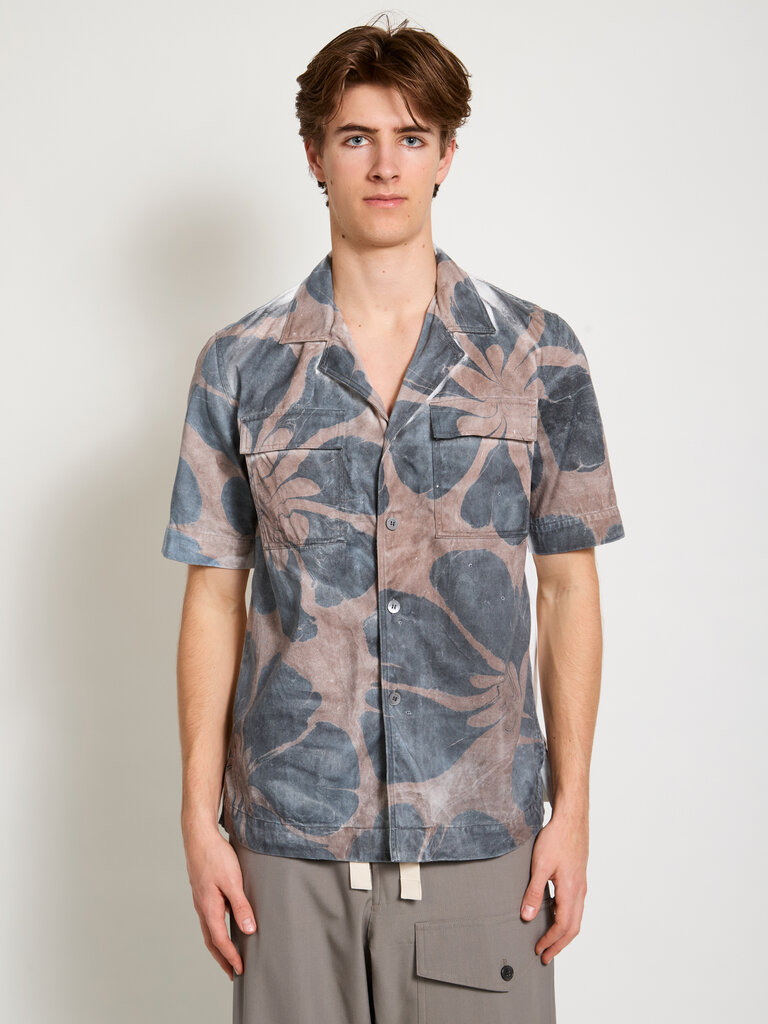 Dries Van Noten Pink and Grey Cameron Hand Printed Shirt Dessin C