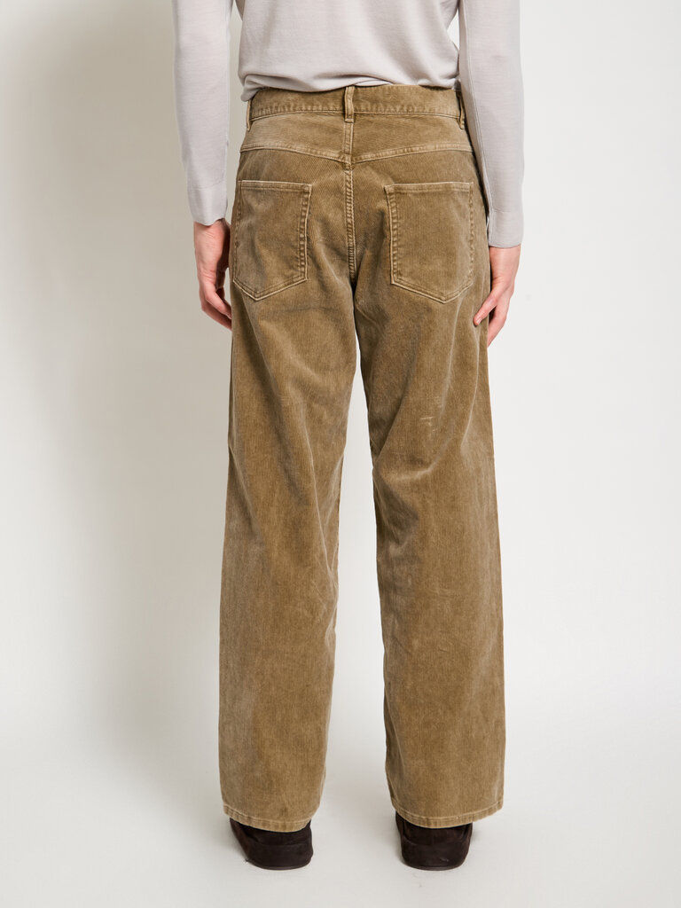 Auralee Pantalon Pigment Dye Finx Corduroy Brun Olive