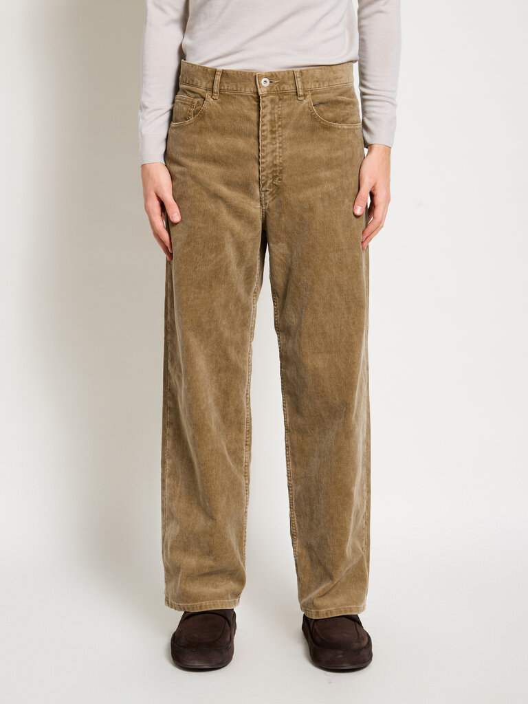 Auralee Pantalon Pigment Dye Finx Corduroy Brun Olive