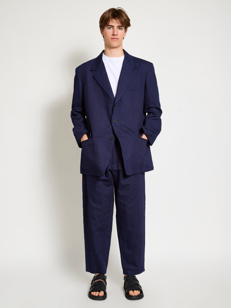 Yohji Yamamoto Navy Double Stitch Elastic Pants