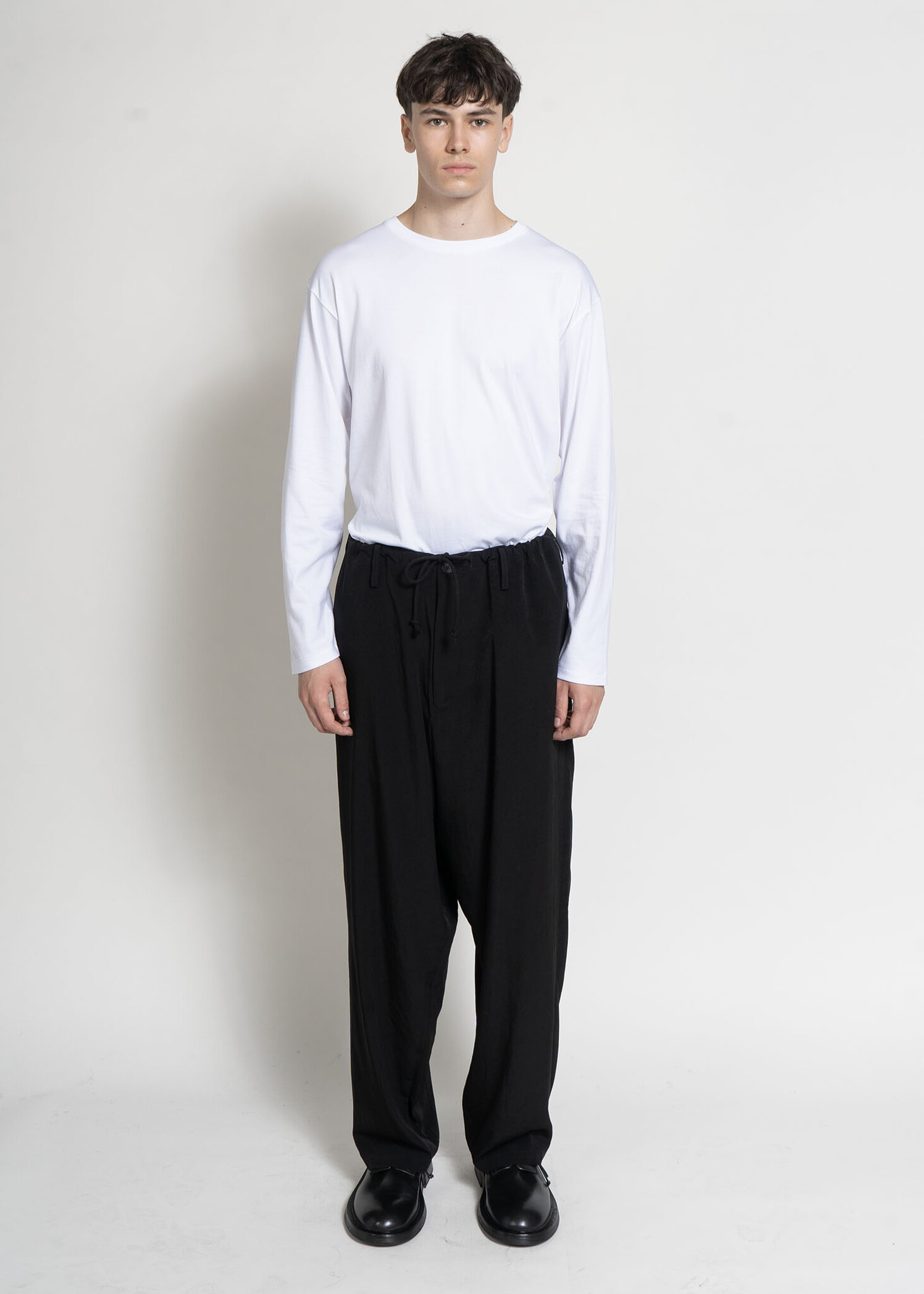 Yohji Yamamoto: Black New Standard String Pants | Men's Designer