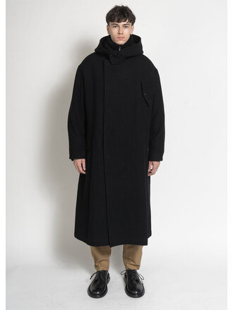 Yohji Yamamoto Manteau Hooded With Flap Snap Noir Yohji Yamamoto Manteau Hooded With Flap Snap Noir