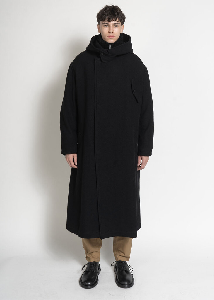 Yohji Yamamoto Manteau Hooded With Flap Snap Noir