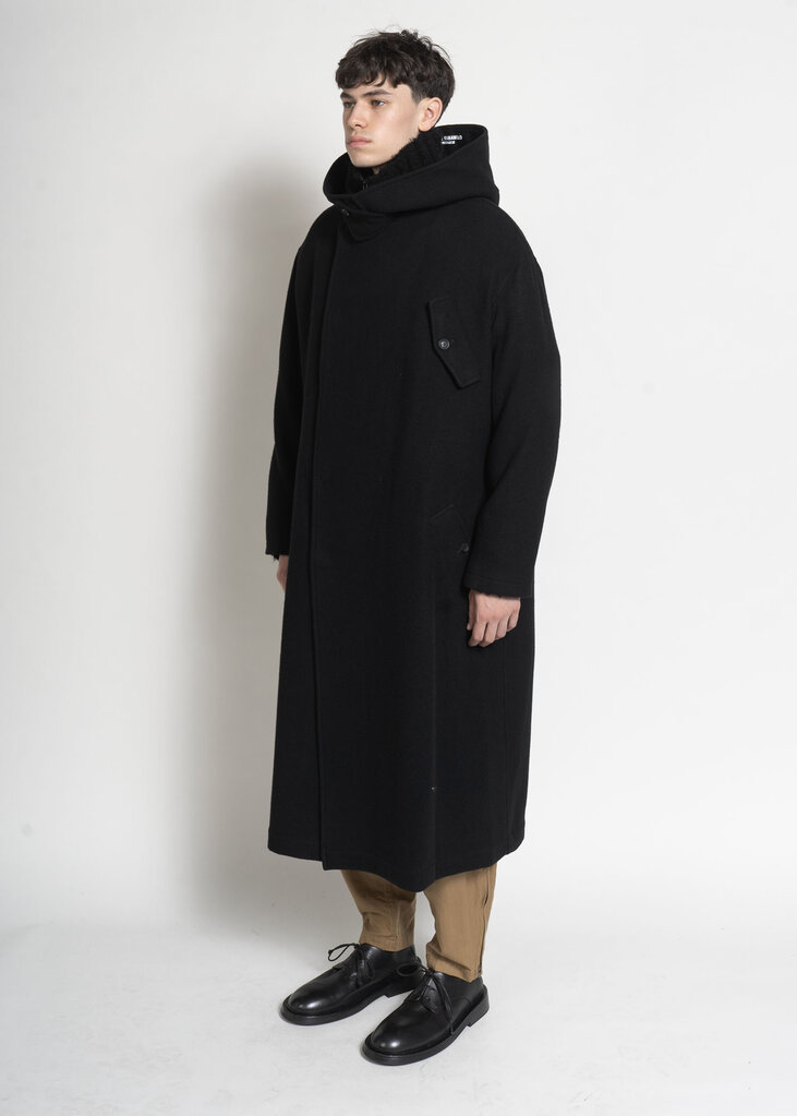 Yohji Yamamoto Manteau Hooded With Flap Snap Noir