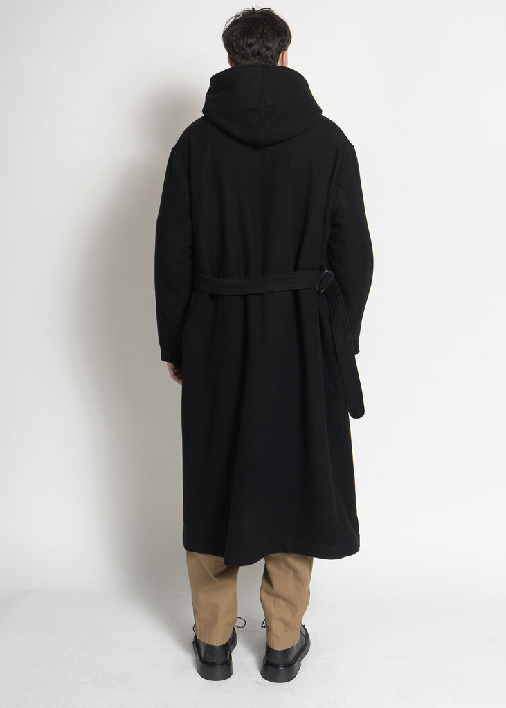 Yohji Yamamoto Manteau Hooded With Flap Snap Noir
