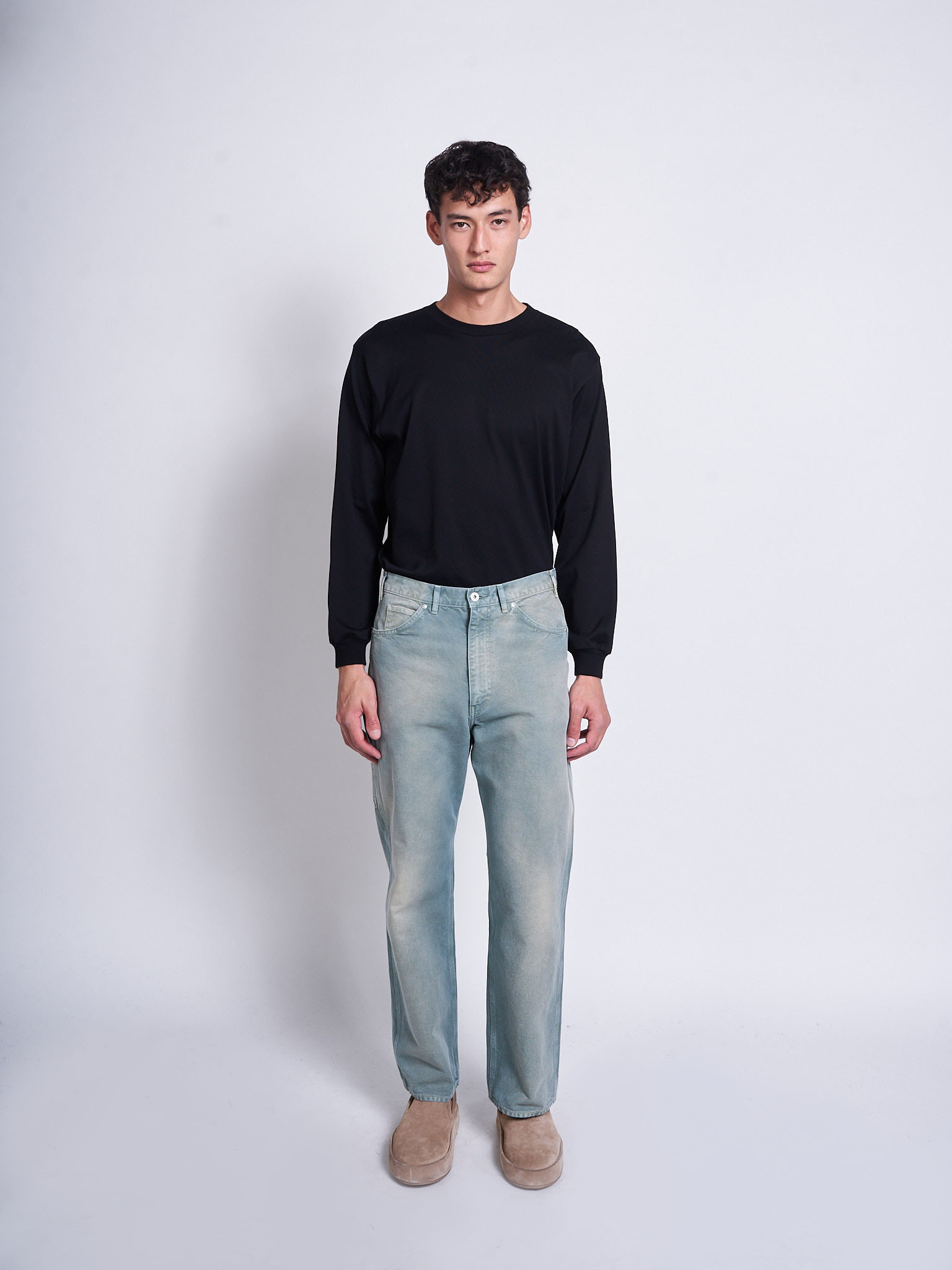 Auralee: Ash Green Organic Cotton Duck Pants | Men's Designer