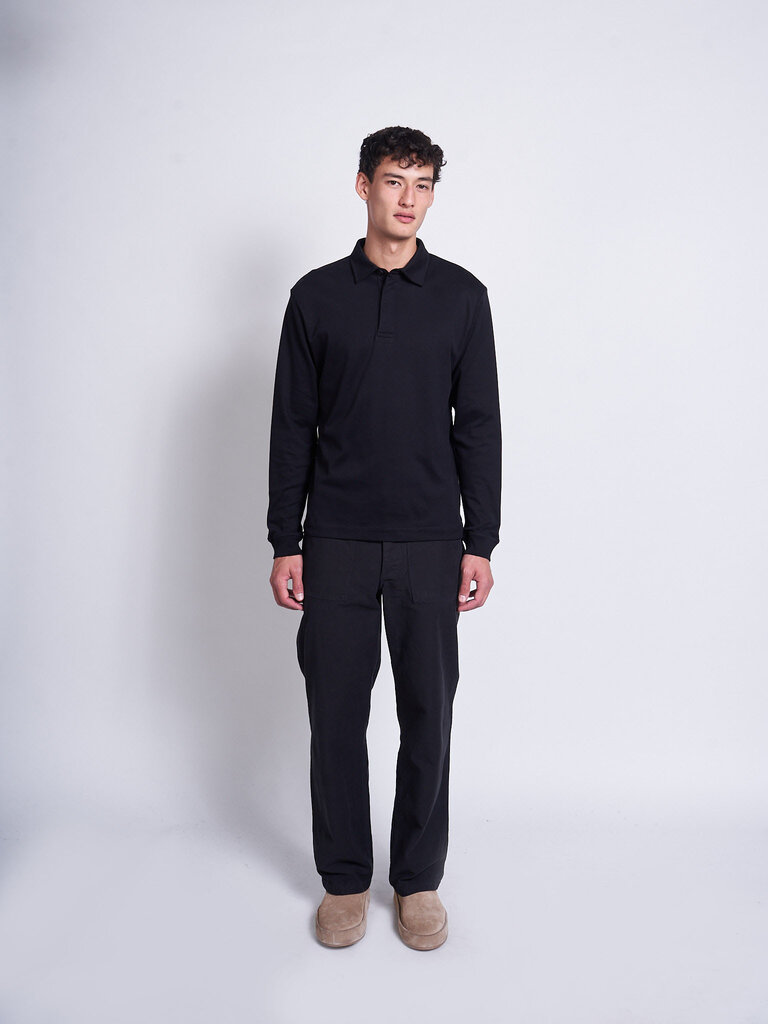 Sunspel Black Heavy Weight Polo Shirt